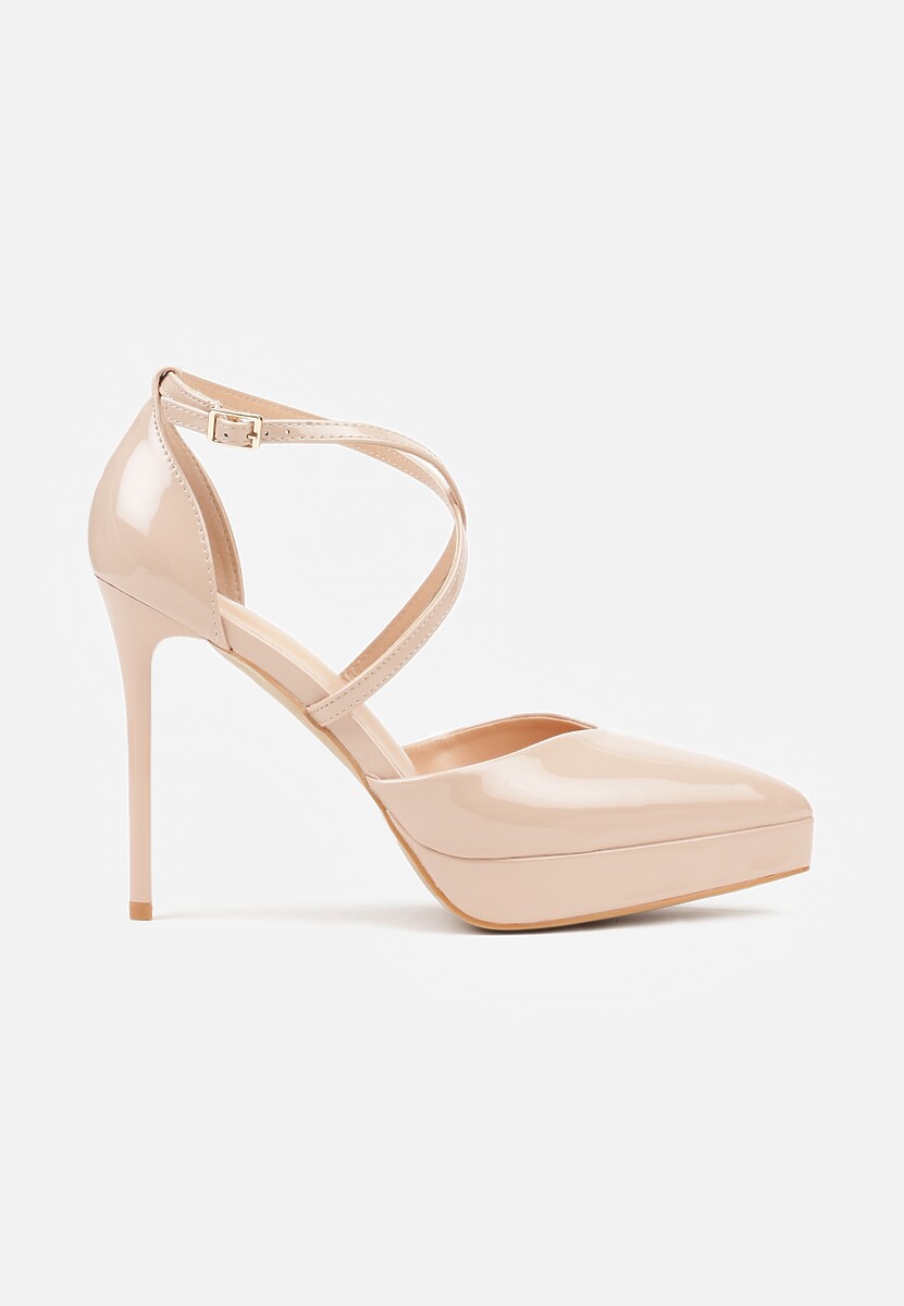 Beżowe Szpilki z Platformą i Przeplatanymi Paskami Ferinela 1