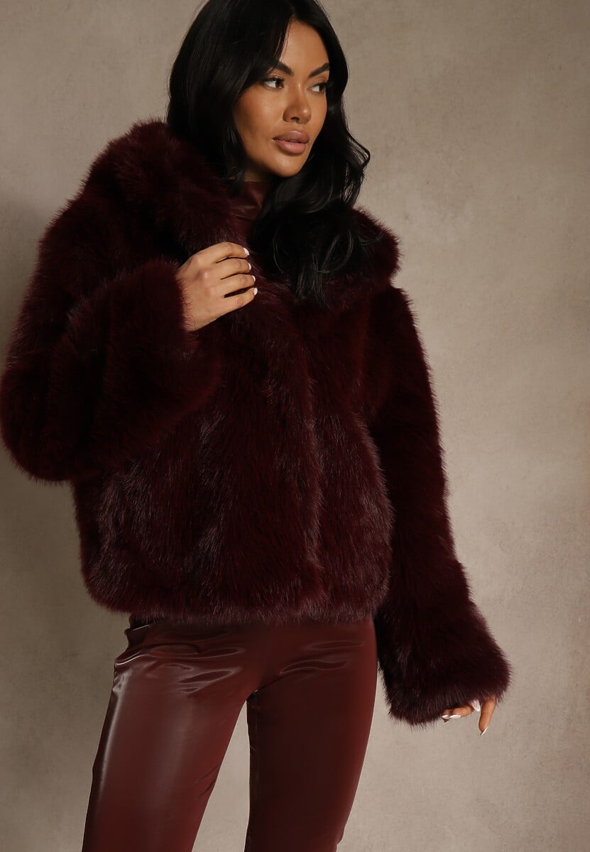 Bordowa Kurtka Futerko z Nieodpinanym Kapturem Vetisala 1