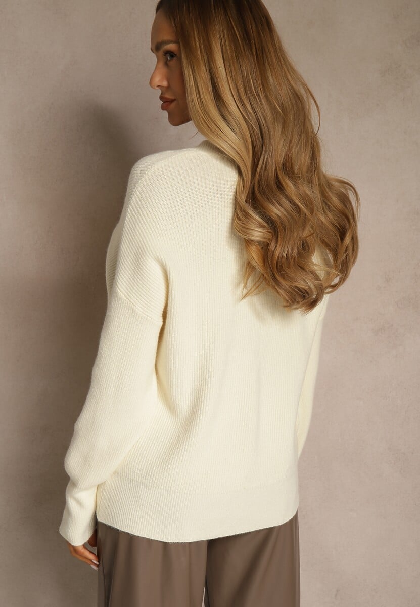 Jasnobeżowy Sweter z Dodatkiem Kaszmiru i Trójkątnym Dekoltem Silefera 3