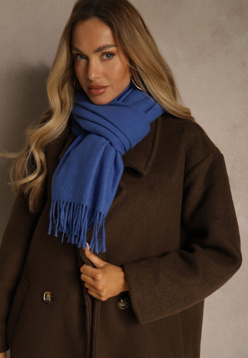 Niebieski Szalik z Wiskozą Bawełną i Frędzlami Siathlin 1