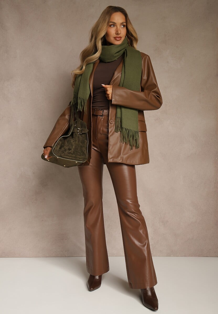 Ciemnozielony Szalik z Wiskozą Bawełną i Frędzlami Siathlin 2