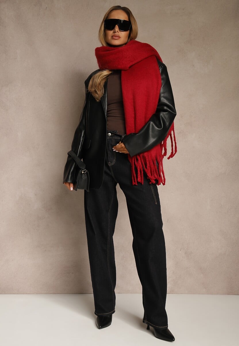 Bordowy Szalik Ozdobiony Frędzlami Esalirea 2