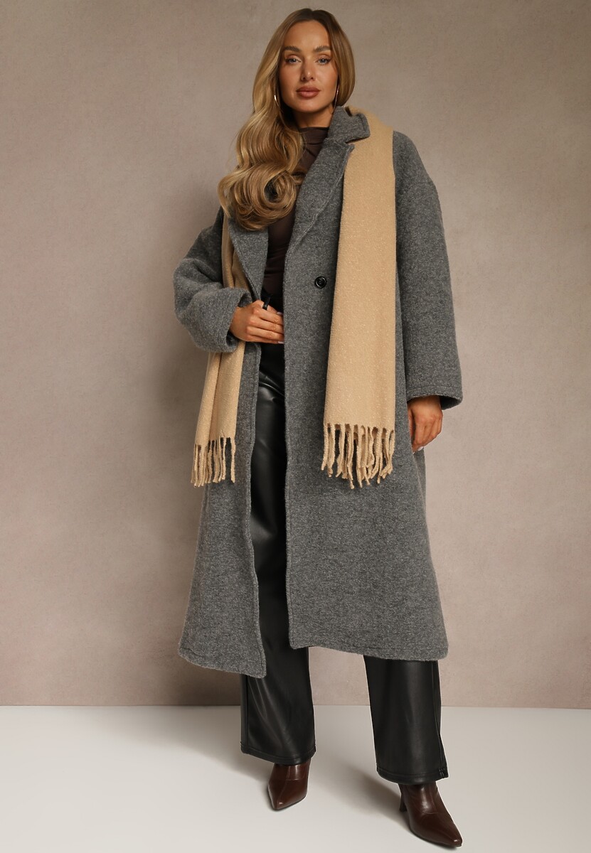 Ciemnobeżowy Gładki Szalik z Frędzlami Vetimare 2