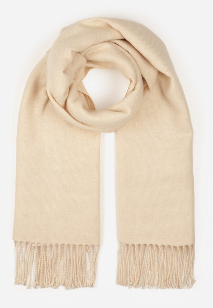 Jasnobeżowy Szalik z Bawełny i Wiskozy o Klasycznym Fasonie z Frędzlami Vetirosa 1