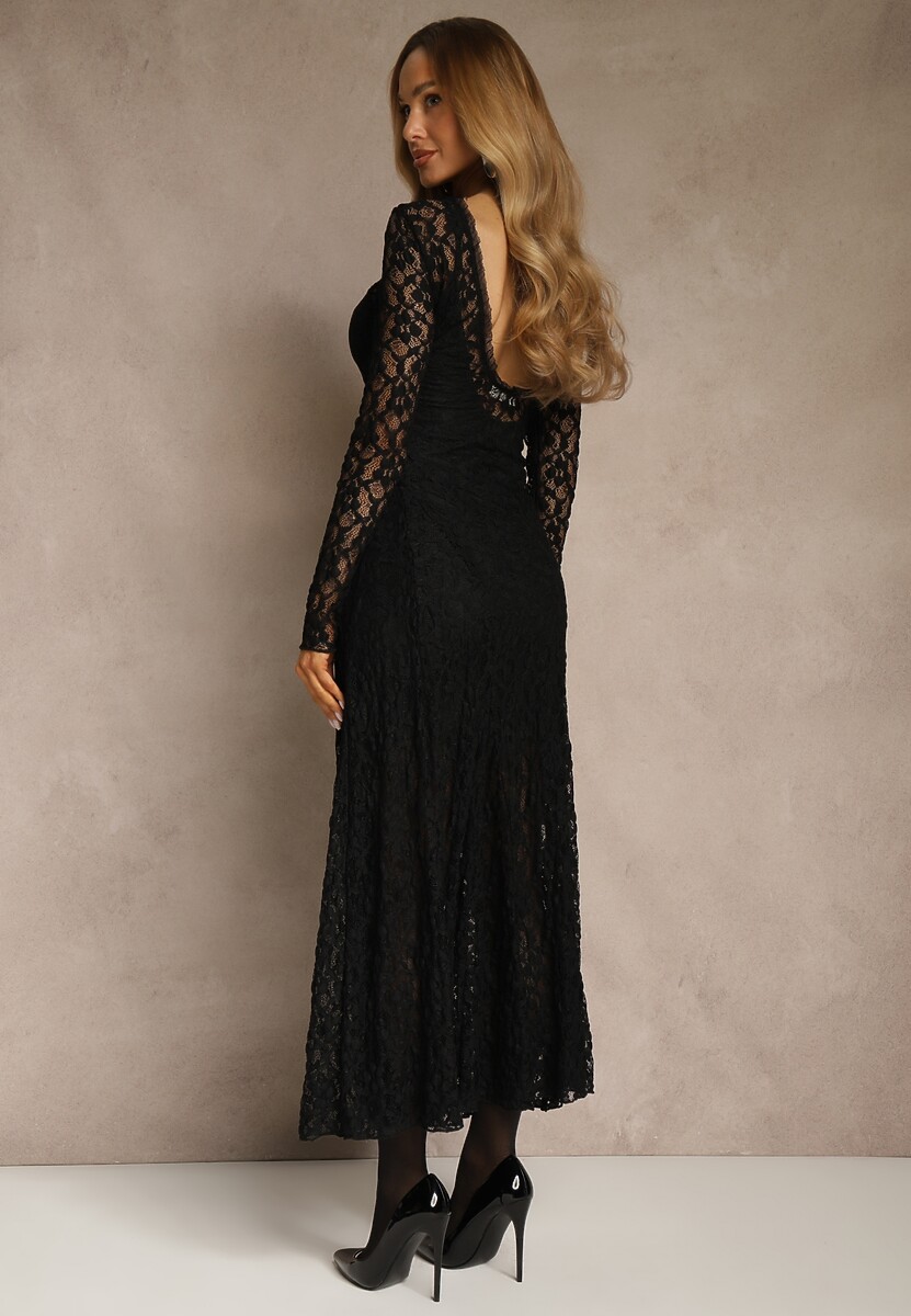 Czarna Elegancka Sukienka z Koronki z Odkrytymi Plecami Lilafera 3