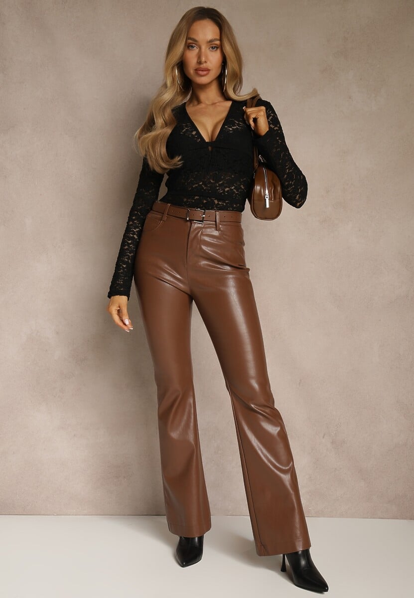 Czarna Bluzka Longsleeve z Koronki z Dekoltem w Kształcie Litery V Lerafera 2