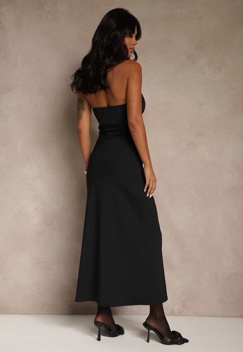 Czarna Wieczorowa Sukienka Halter z Odkrytymi Plecami Sewsara 3