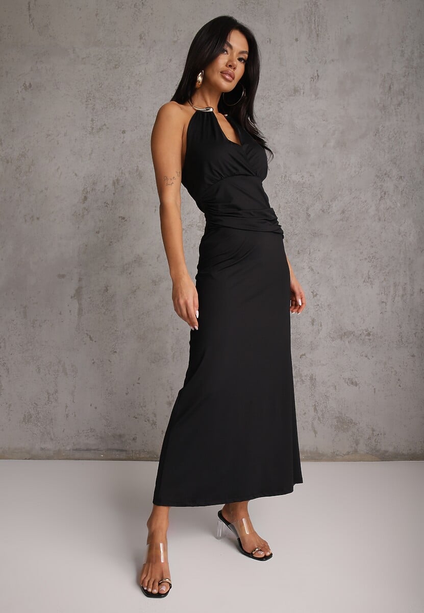 Czarna Wieczorowa Sukienka Halter z Odkrytymi Plecami Sewsara 3