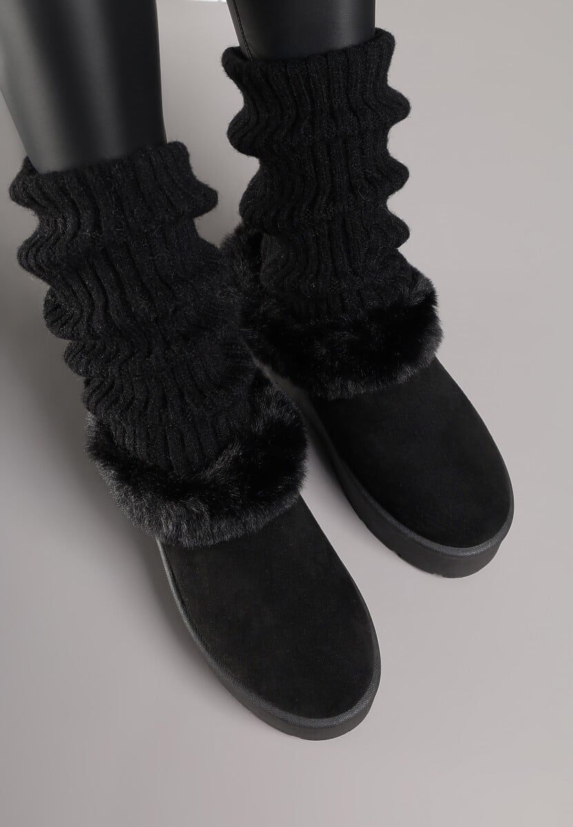 Czarne Krótkie Śniegowce na Platformie Ozdobione Futerkiem Sewlara 3