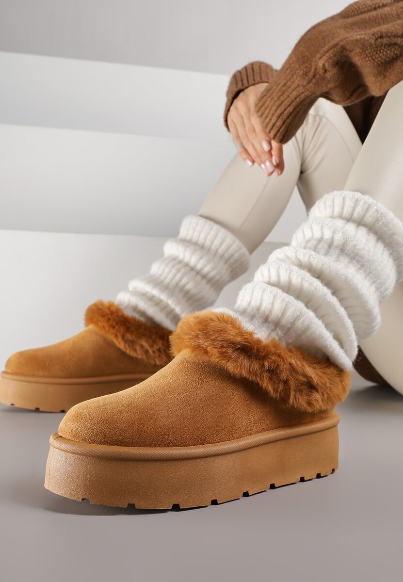 Brązowe Krótkie Śniegowce na Platformie Ozdobione Futerkiem Sewlara 1