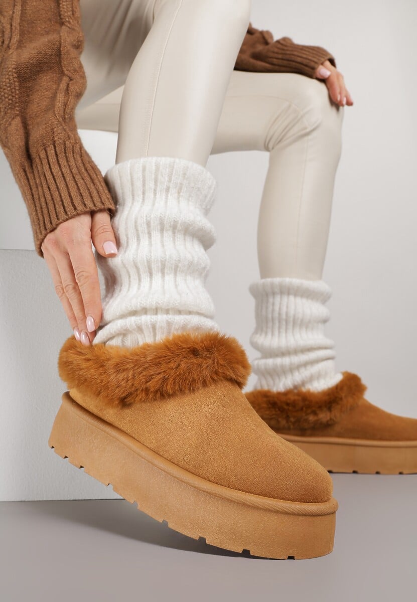 Brązowe Krótkie Śniegowce na Platformie Ozdobione Futerkiem Sewlara 2