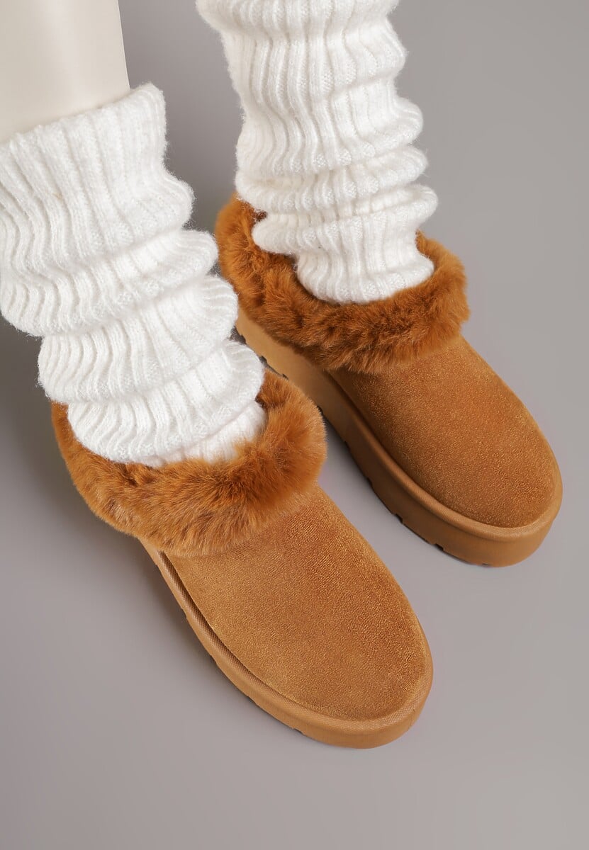 Brązowe Krótkie Śniegowce na Platformie Ozdobione Futerkiem Sewlara 3