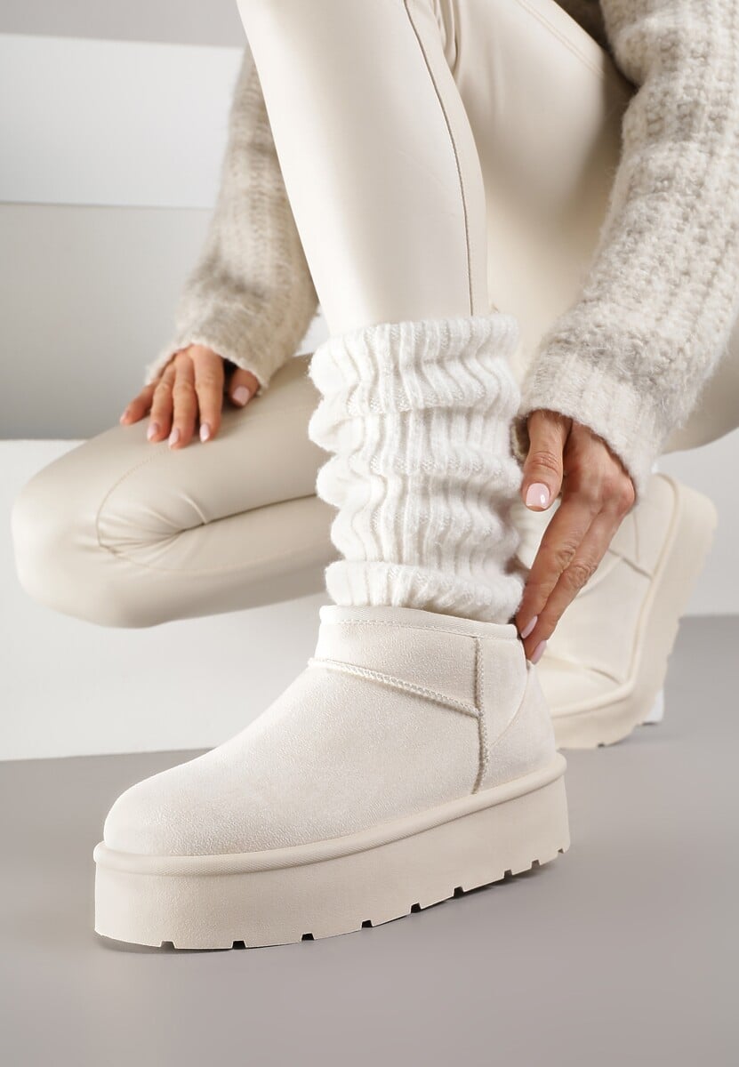 Beżowe Wsuwane Śniegowce z Futerkowym Ociepleniem na Platformie Eslin 1