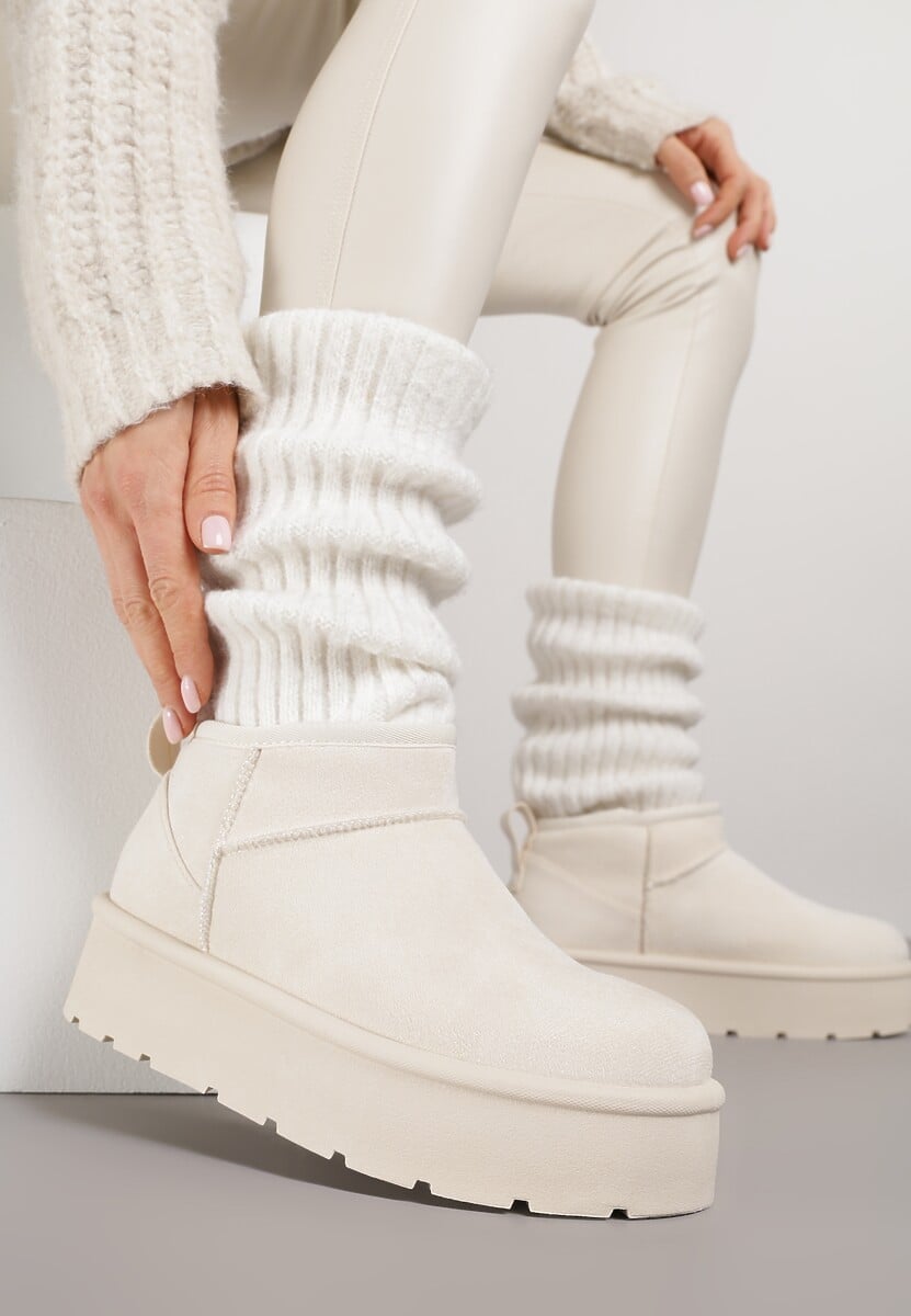 Beżowe Wsuwane Śniegowce z Futerkowym Ociepleniem na Platformie Eslin 2