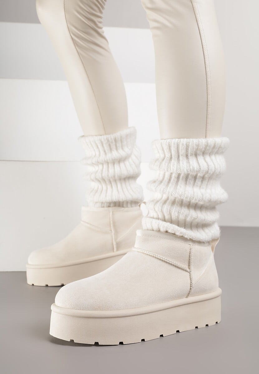 Beżowe Wsuwane Śniegowce z Futerkowym Ociepleniem na Platformie Eslin 3