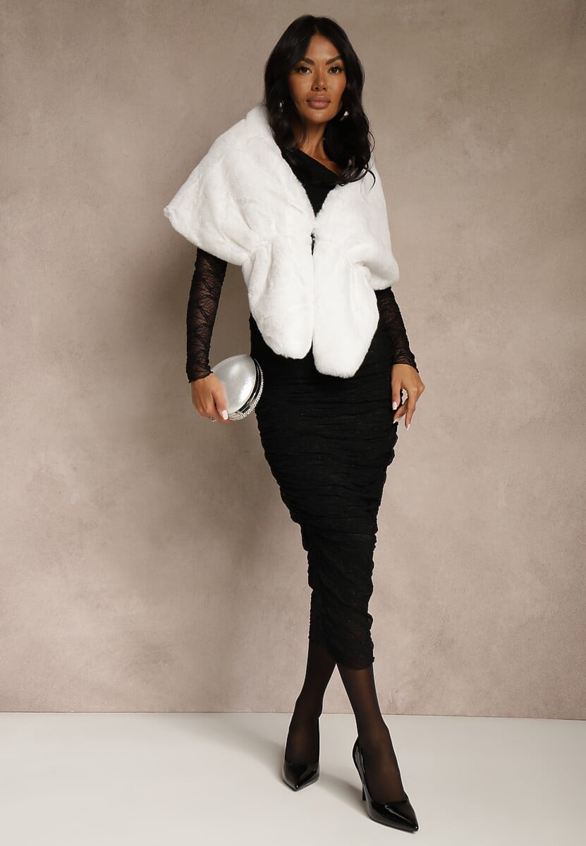 Białe Ponczo z Ozdobnym Futerkiem Cralinne 2