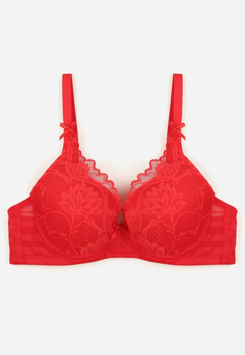 Czerwony Biustonosz Ozdobiony Koronką i Kokardkami Sellene 1