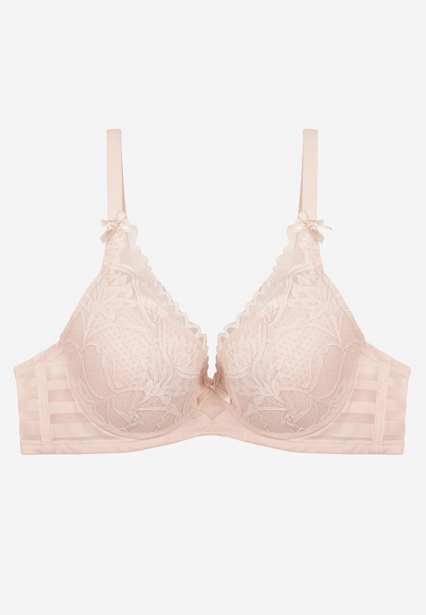 Jasnoróżowy Biustonosz Ozdobiony Koronką i Kokardkami Sellene 1