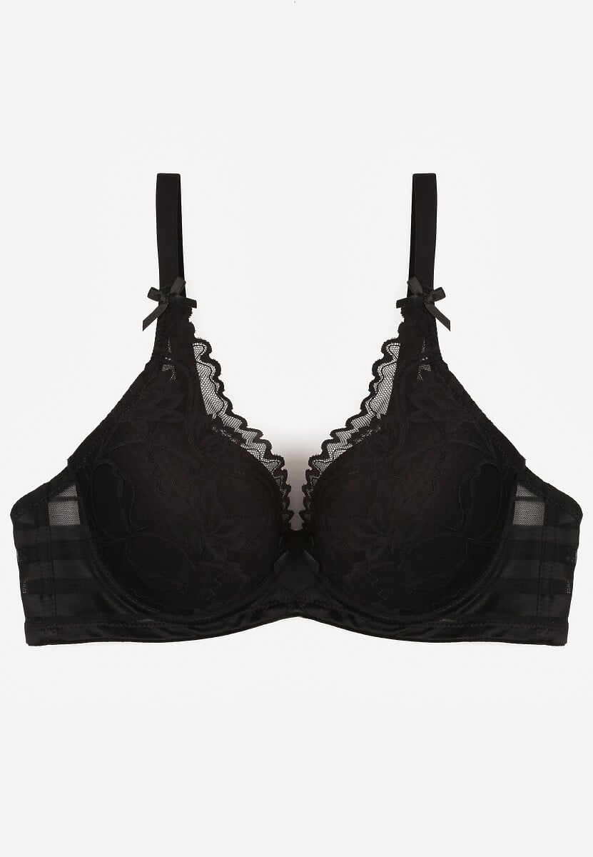 Czarny Biustonosz Ozdobiony Koronką i Kokardkami Sellene 1