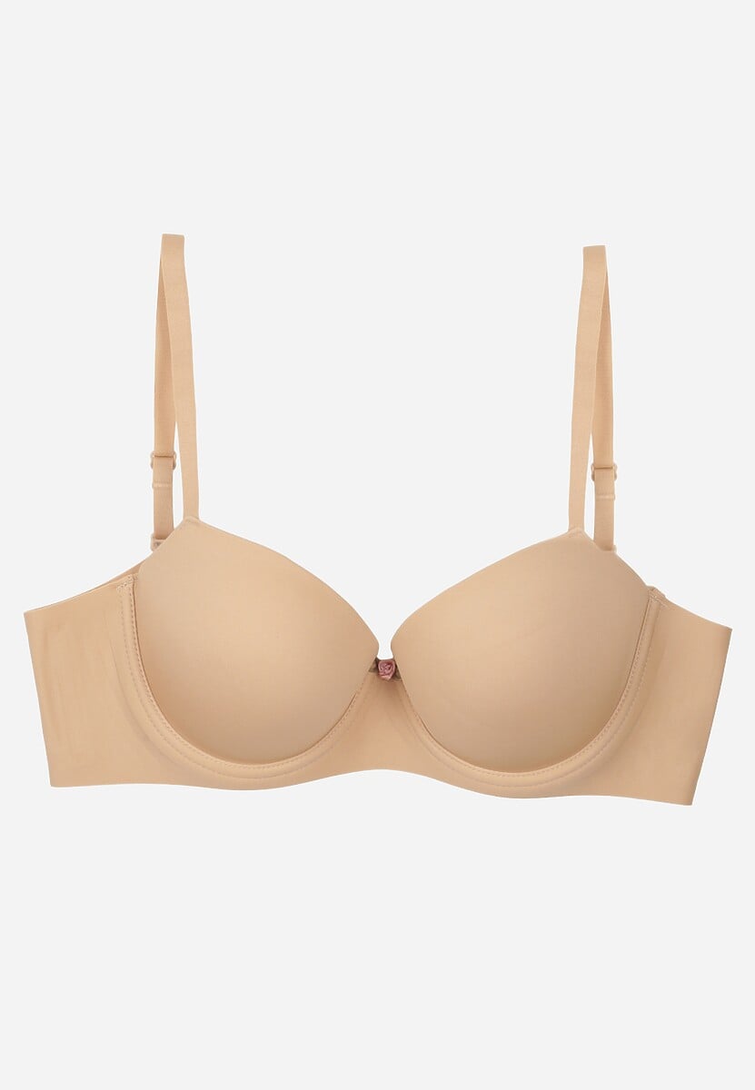 Beżowy Gładki Biustonosz o Klasycznym Fasonie Amanei 1