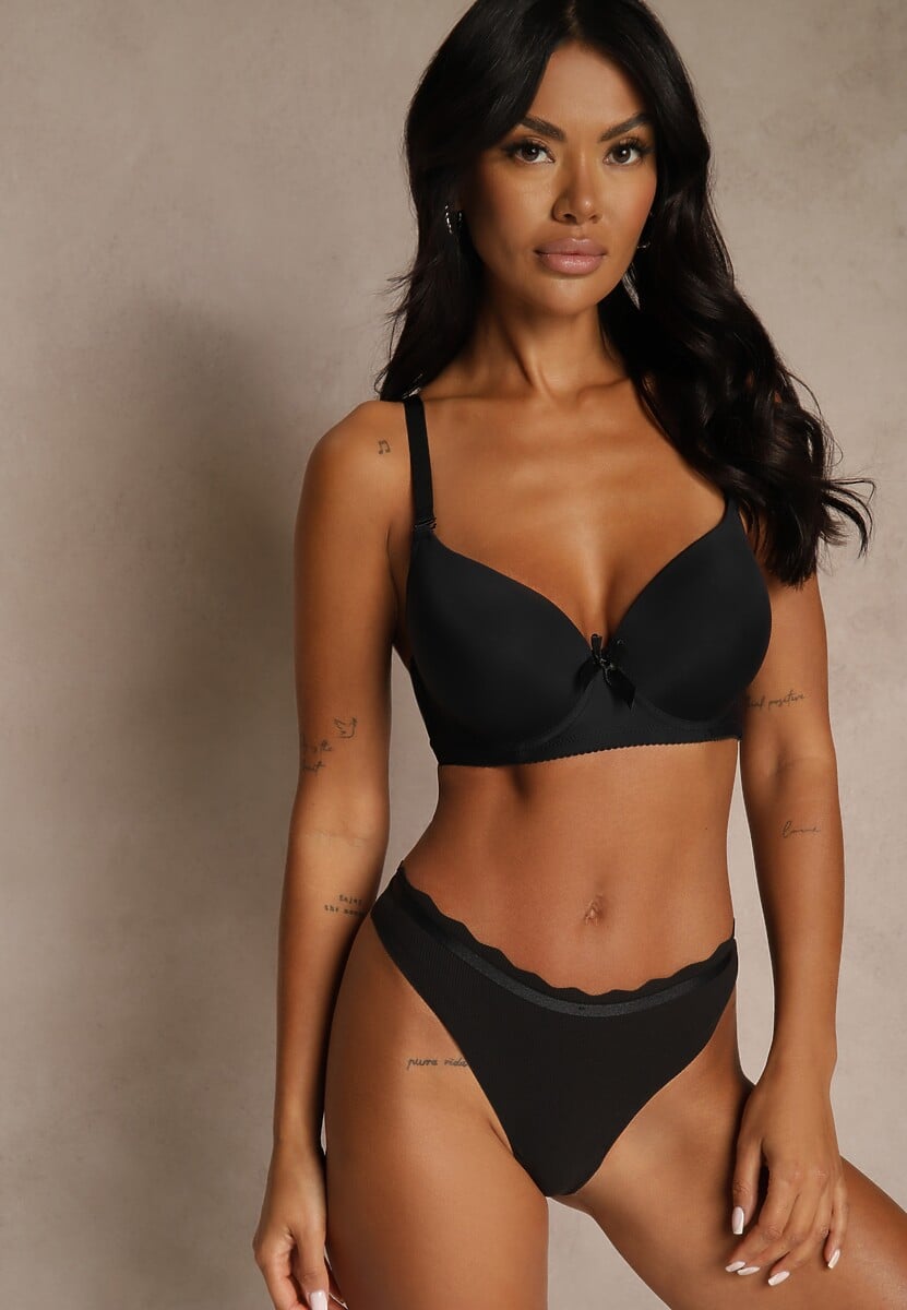 Czarny Biustonosz o Gładkim Wykończeniu z Kokardką Phiphise 2