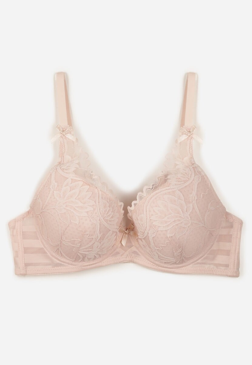 Jasnoróżowy Biustonosz Zdobiony Koronką i Kokardami Morgavia 1