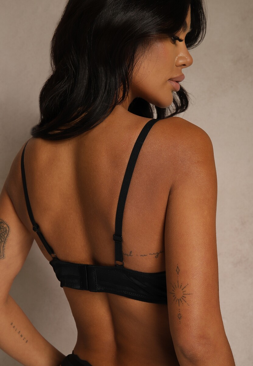 Czarno-Beżowy Biustonosz Zdobiony Koronką i Kokardami Morgavia 3