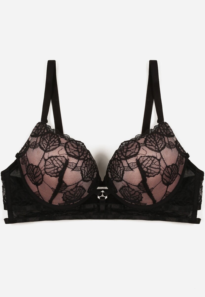 Czarno-Beżowy Koronkowy Biustonosz w Klasycznym Stylu z Aplikacją Galinassa 1