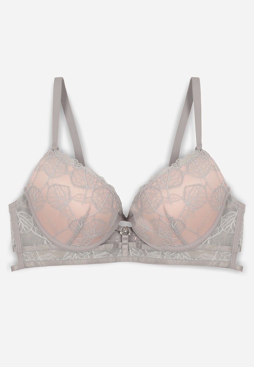 Szaro-Różowy Koronkowy Biustonosz w Klasycznym Stylu z Aplikacją Galinassa 1