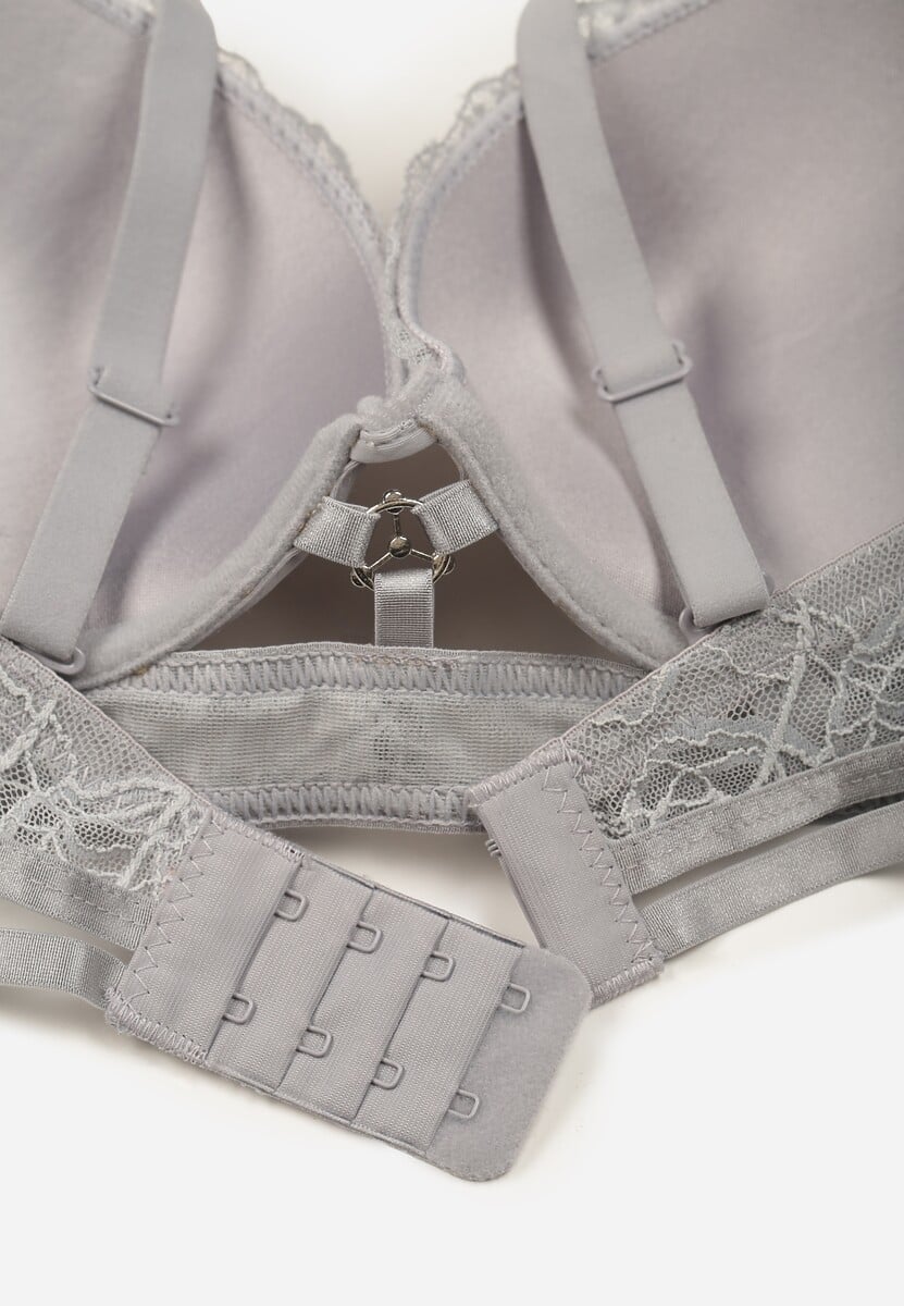 Szaro-Różowy Koronkowy Biustonosz w Klasycznym Stylu z Aplikacją Galinassa 2