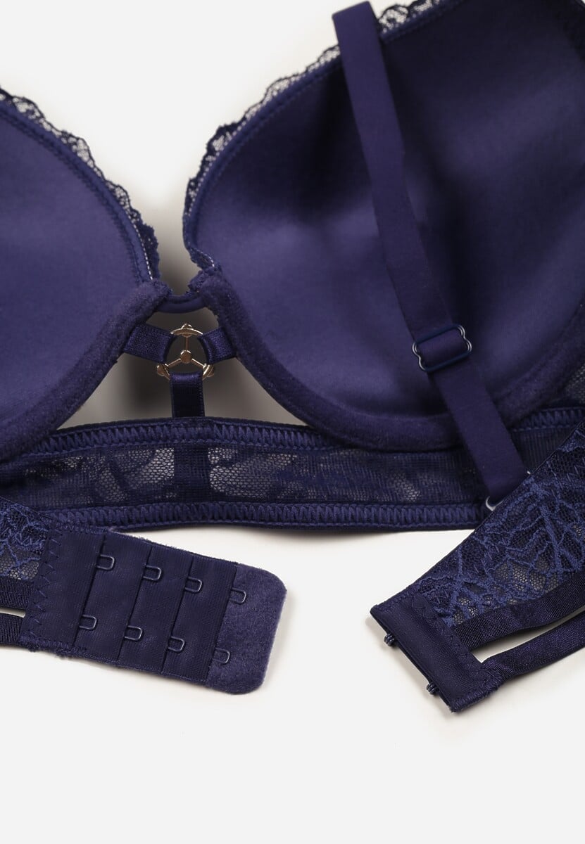 Granatowo-Różowy Koronkowy Biustonosz w Klasycznym Stylu z Aplikacją Galinassa 2