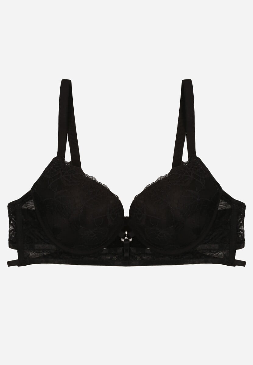 Czarny Koronkowy Biustonosz w Klasycznym Stylu z Aplikacją Galinassa 1