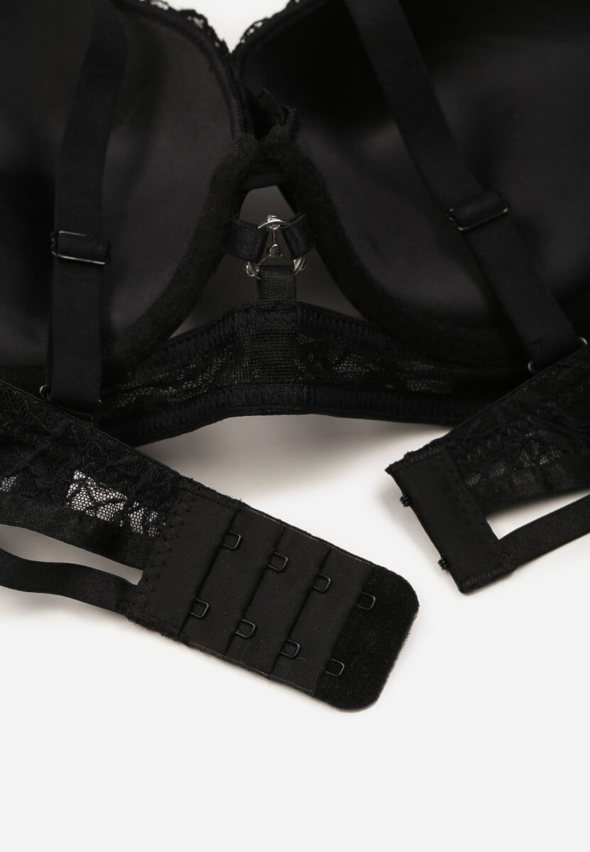 Czarny Koronkowy Biustonosz w Klasycznym Stylu z Aplikacją Galinassa 2