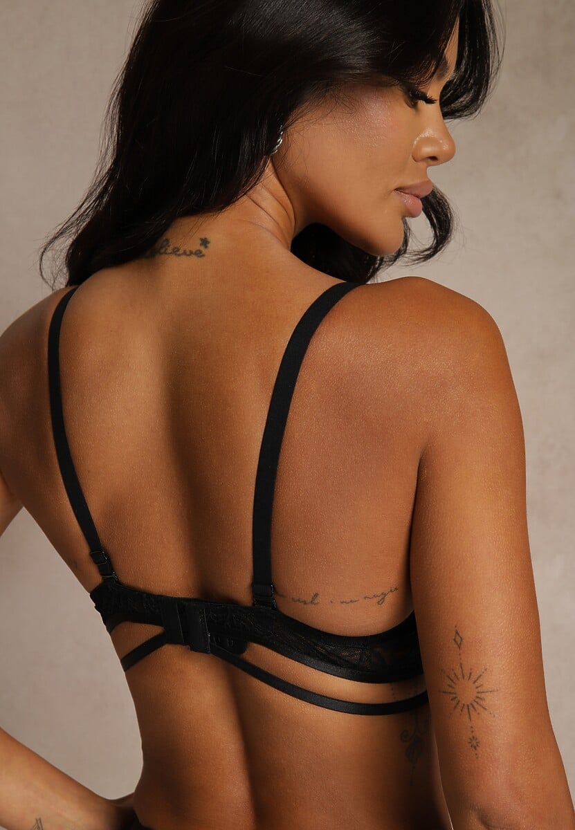 Czarny Koronkowy Biustonosz w Klasycznym Stylu z Aplikacją Galinassa 3