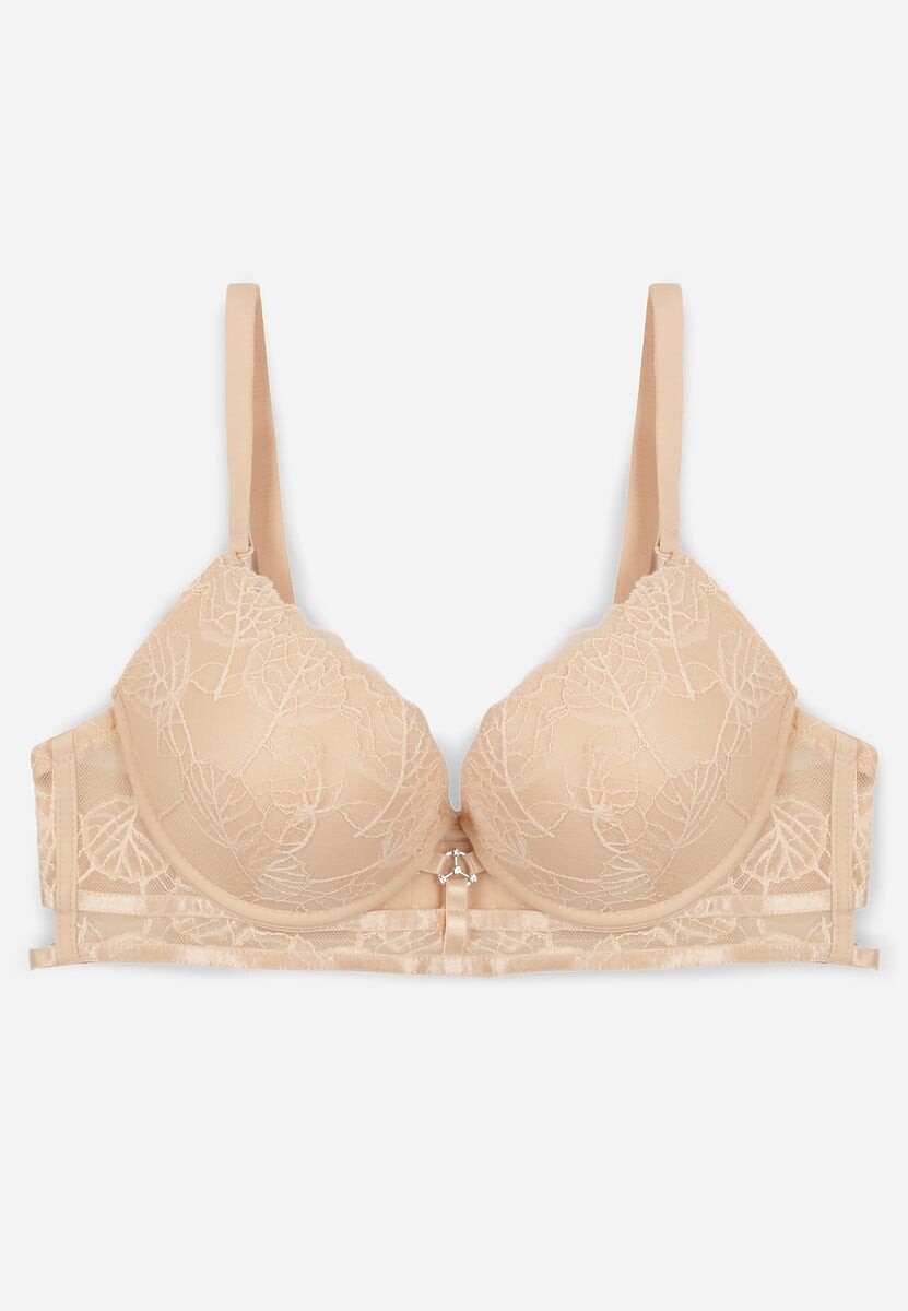 Beżowy Koronkowy Biustonosz w Klasycznym Stylu z Aplikacją Galinassa 1