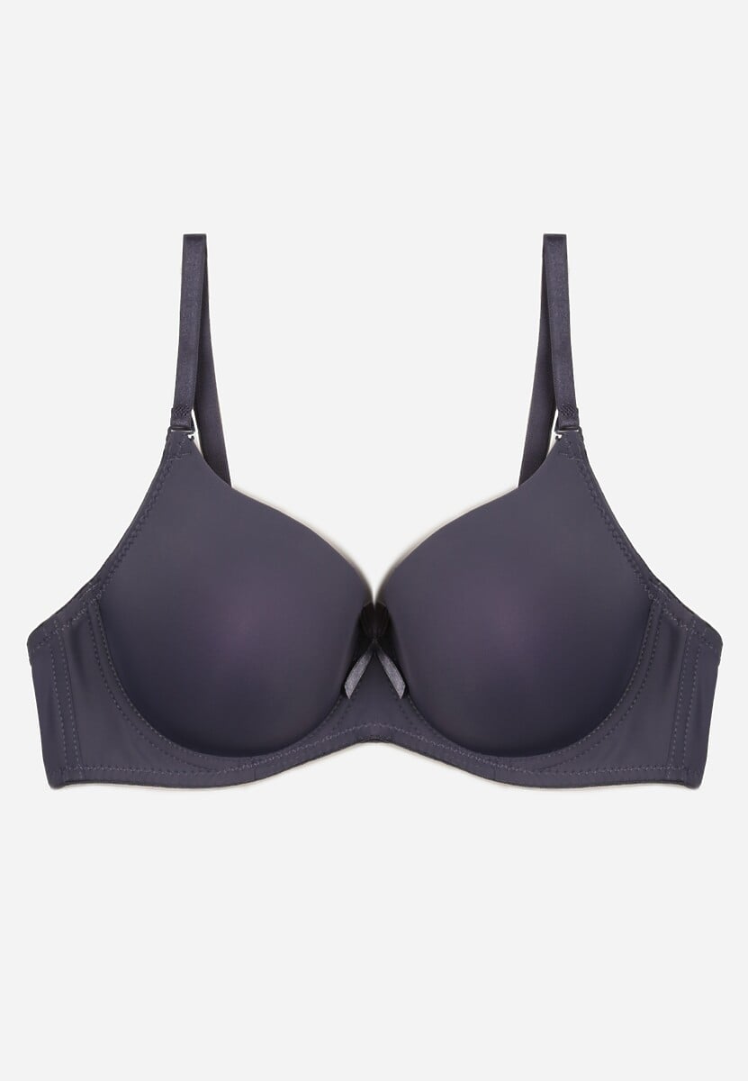 Granatowy Gładki Biustonosz o Klasycznym Fasonie Zdobiony Kokardką Caloris 1