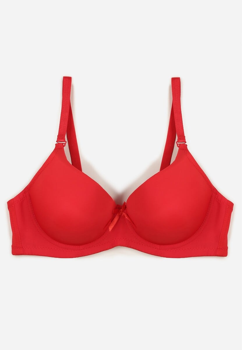 Czerwony Gładki Biustonosz o Klasycznym Fasonie Zdobiony Kokardką Caloris 1