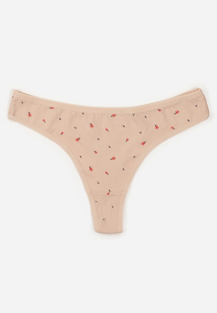 Beżowe Majtki Strongi z Drobnym Nadrukiem z Bawełną Clymeine 1