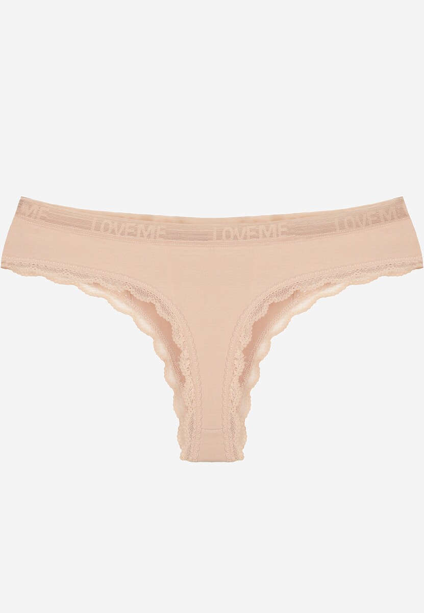 Beżowe Majtki Stringi Ozdobione Koronką z Bawełną Meniliphis 2