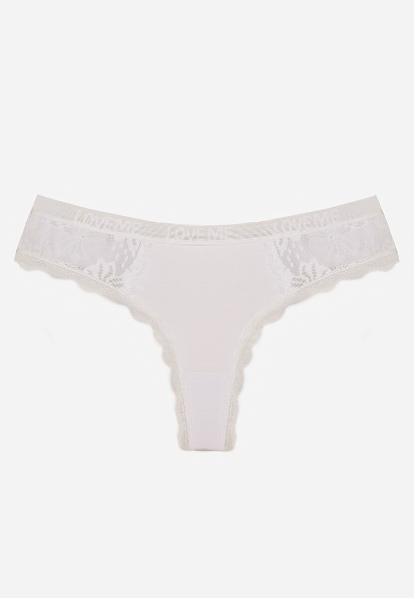 Białe Majtki Stringi Ozdobione Koronką z Bawełną Meniliphis 1
