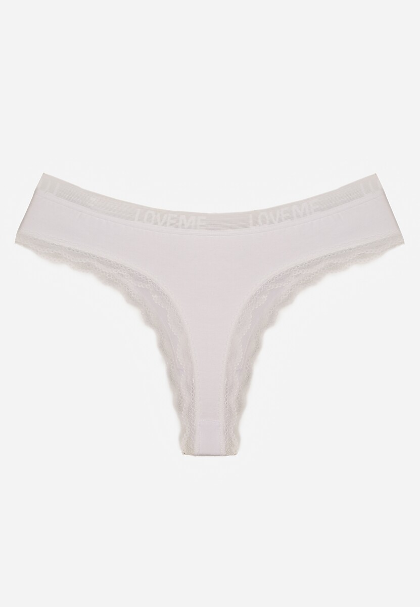 Białe Majtki Stringi Ozdobione Koronką z Bawełną Meniliphis 2