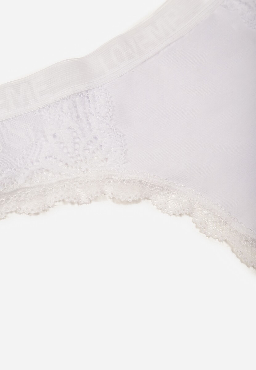 Białe Majtki Stringi Ozdobione Koronką z Bawełną Meniliphis 3