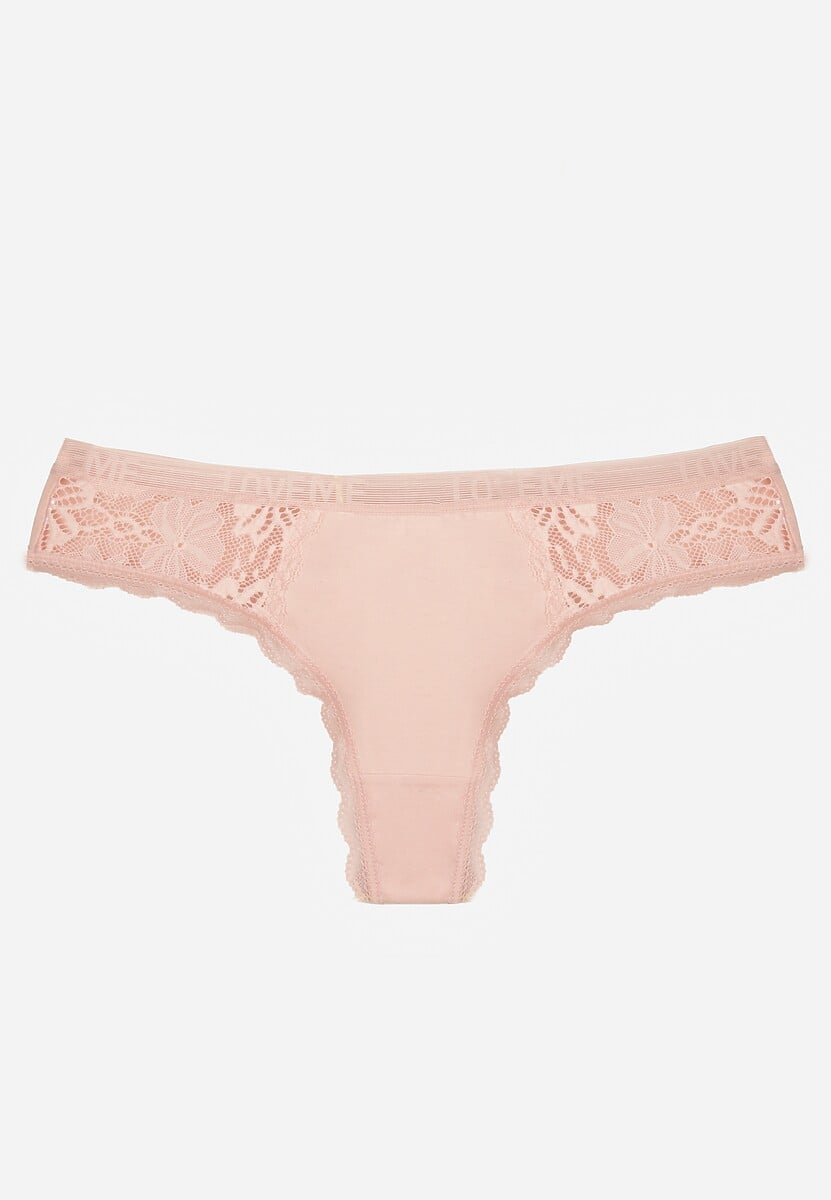 Jasnoróżowe Majtki Stringi Ozdobione Koronką z Bawełną Meniliphis 1