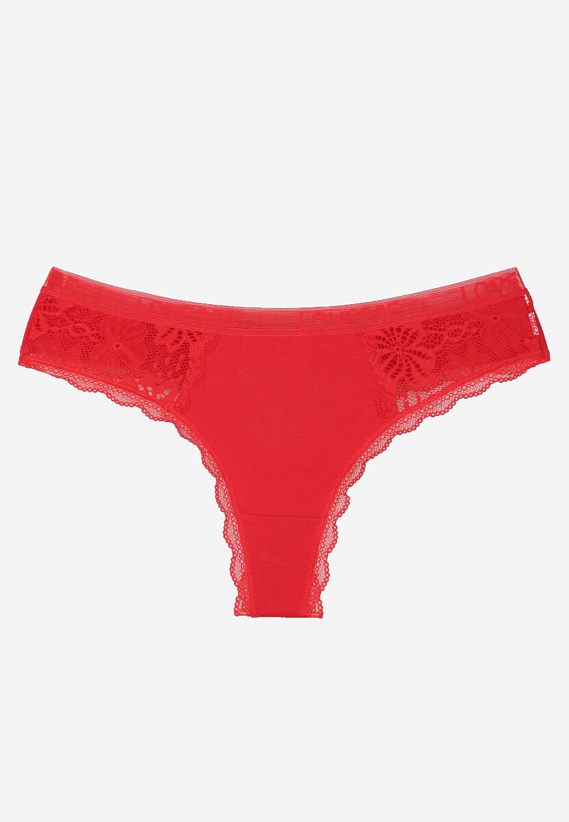 Czerwone Majtki Stringi Ozdobione Koronką z Bawełną Meniliphis 1