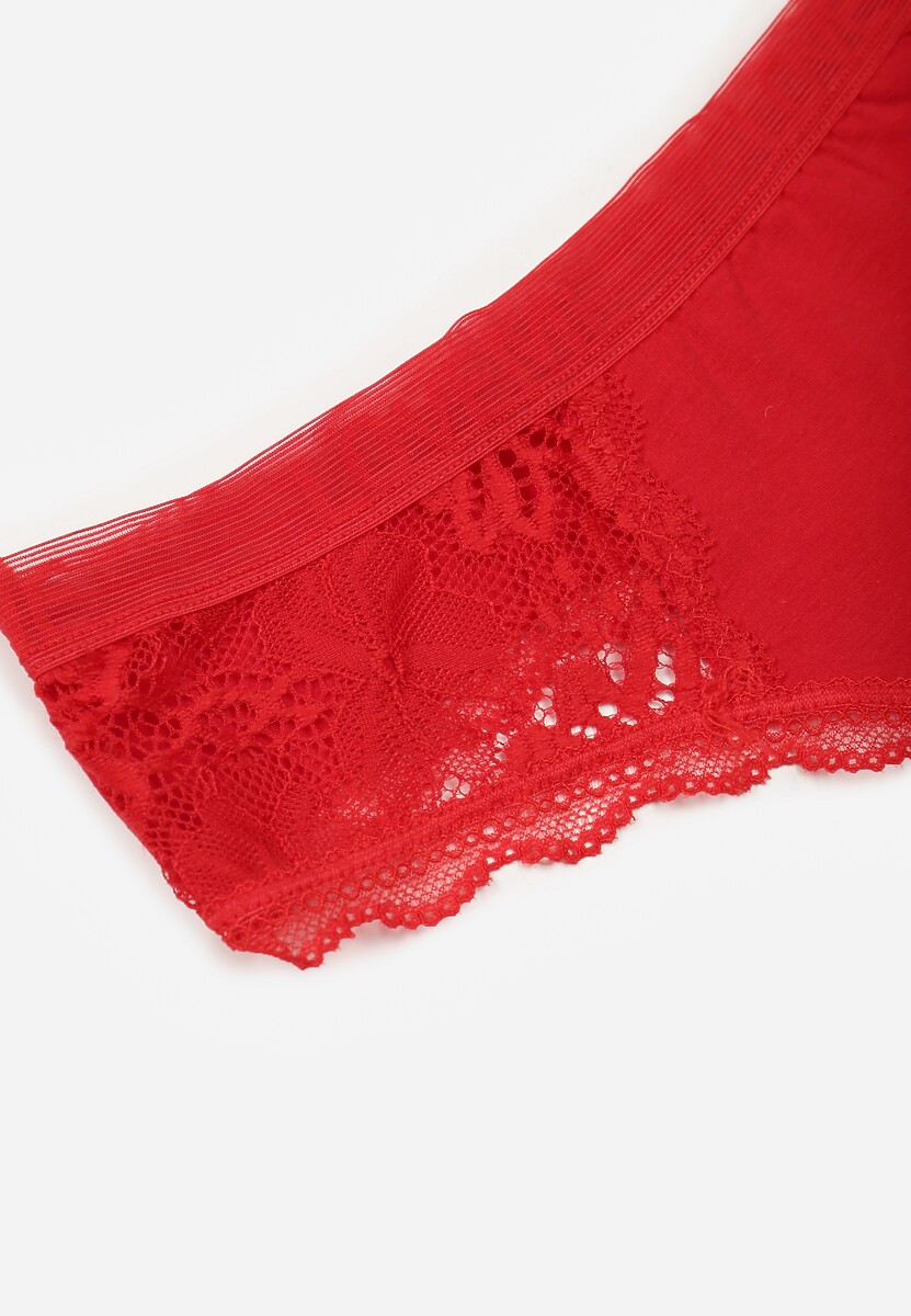 Czerwone Majtki Stringi Ozdobione Koronką z Bawełną Meniliphis 3