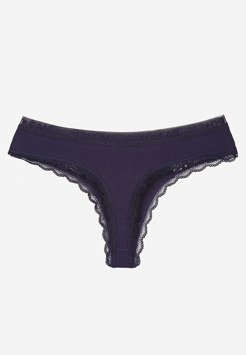 Granatowe Majtki Stringi Ozdobione Koronką z Bawełną Meniliphis 2