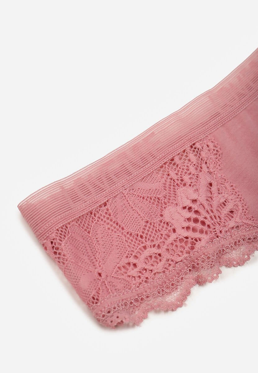 Ciemnoróżowe Majtki Stringi Ozdobione Koronką z Bawełną Meniliphis 3