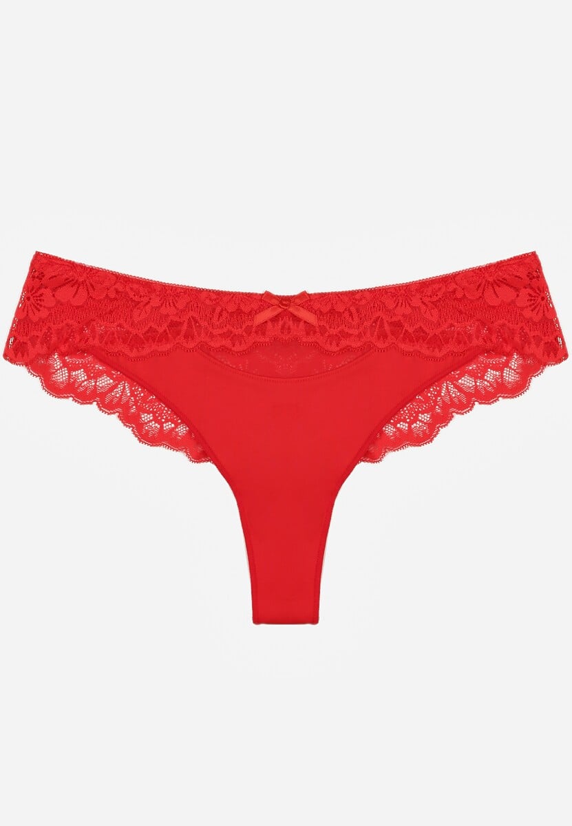 Czerwone Majtki Stringi Ozdobione Koronką Phisoris 1