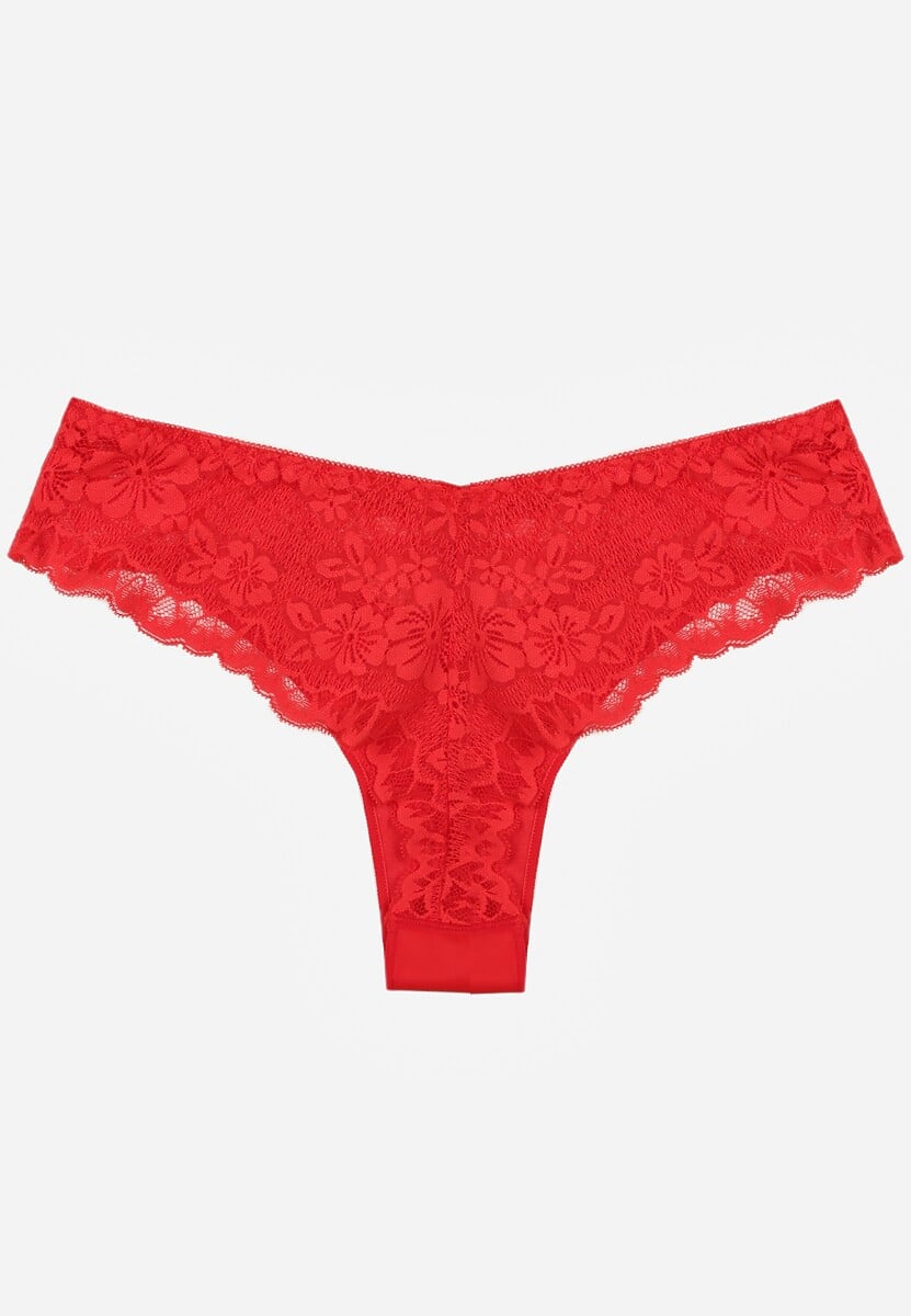 Czerwone Majtki Stringi Ozdobione Koronką Phisoris 2