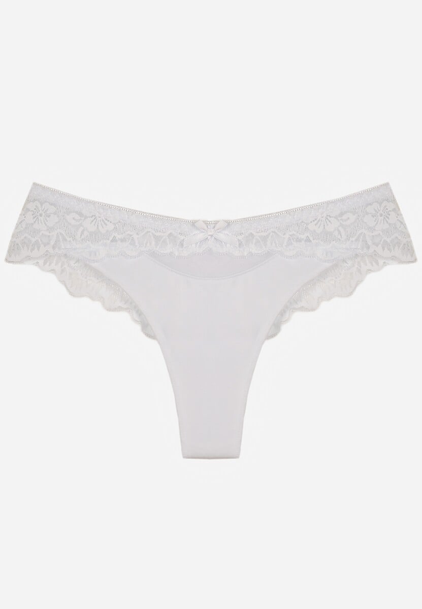 Białe Majtki Stringi Ozdobione Koronką Phisoris 1